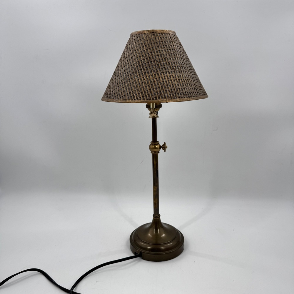 Adjustable Antique Brass Finish Table Lamp Woven Basket Weave Shade